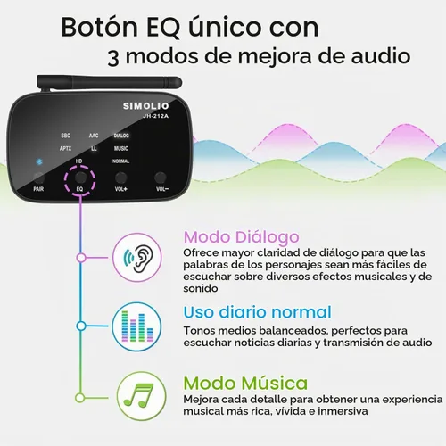 Vista 3 de SIMOLIO Receptor Bluetooth de alta fidelidad para estéreo casero con aptX Negro