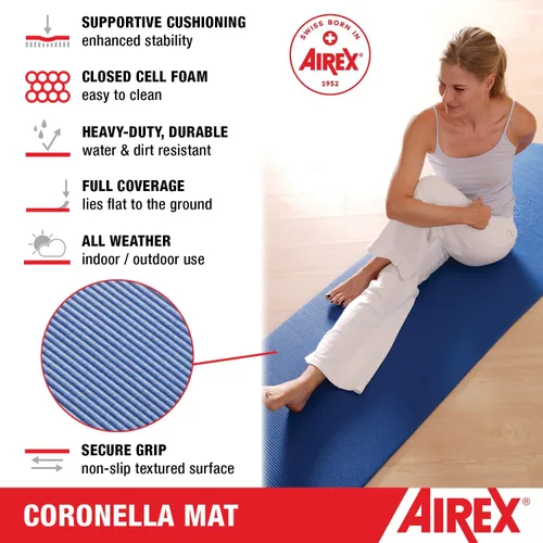 Vista 2 de AIREX Tapete oficial de Coronella para ejercicio, tapete de entrenamiento en casa para rehabilitación, entrenamiento de fuerza, aeróbicos, Carbón