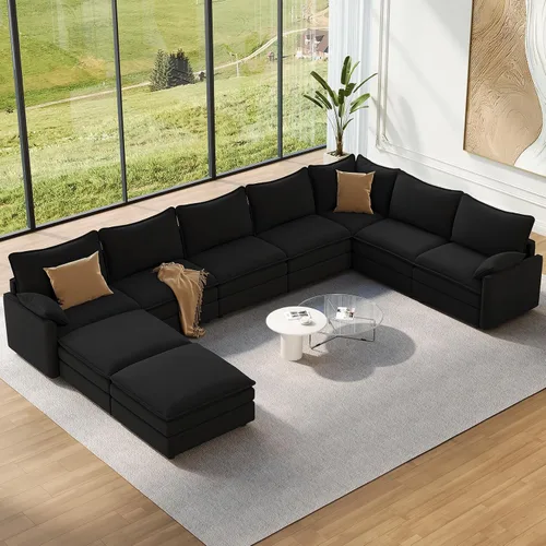 Vista 26 de Vesgantti Sofá modular de 108 pulgadas, cómodo sofá de nube con asiento profundo otomano movible, sofá modular en forma de L, sofás seccionales