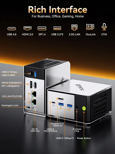 Vista 7 de GMKtec M8 Mini PC AMD Ryzen 5 PRO 6650H (Turbo 4.5GHz) 1TB SSD 16GB LPDDR5