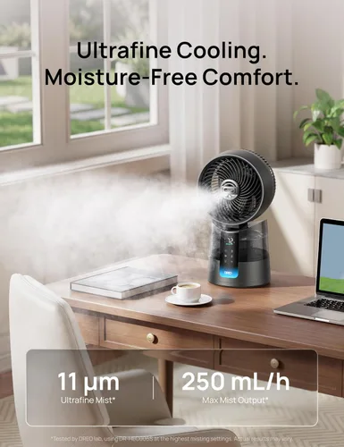 Vista 4 de DREO TurboCool Ventilador de nebulización 516S, 150° +30° Oscilante Inteligente Ventiladores de refrigeración inteligente que soplan aire frío, 26