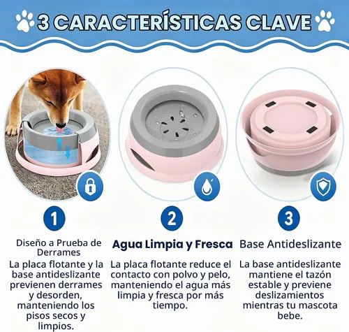 Vista 6 de Cuenco de agua antiderrames de 25 onzas para perros y gatos, pequeño cuenco Rosa