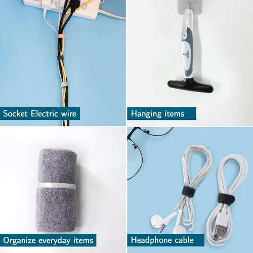 Vista 8 de 50 piezas de bridas reutilizables para cables, gestión de cables ajustable, organizador de cables, organizador de bridas, bridas de alambre Blanco +