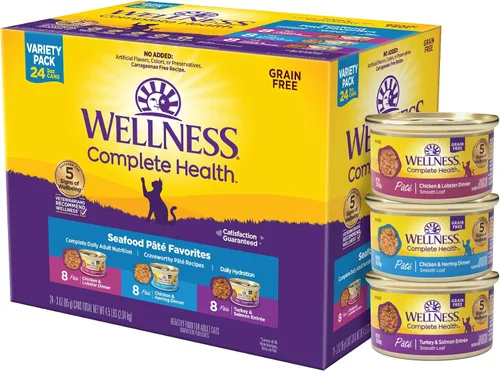 Vista 17 de Wellness Complete Health - Paquete variado de paté de comida húmeda enlatada para gatos adultos, natural, rica en proteínas, sin granos, favoritos