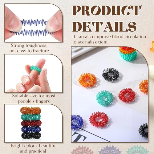 Vista 4 de Blulu 30 Piezas Anillos de Acupresión con Púas Anillos Sensoriales para Dedos Alivio del Estrés Masajeador Sensorial Fidget para Adolescentes