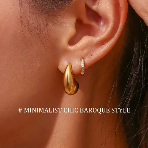 Vista 5 de Aretes de lágrima de oro para mujer, aretes de aro gruesos de oro para mujer, a la moda, hipoalergénicos, ligeros, grandes, huecos, abiertos
