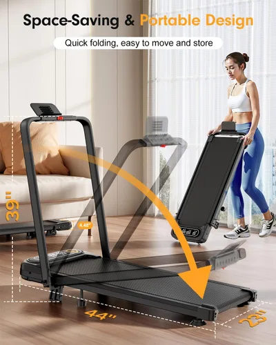 Vista 13 de Foldable Treadmill with 10% Incline, Upgrade 3.5HP Low Noise Walking Pad Treadmill with Handle Bar, Trisomy 4 in 1 Portable Under Desk Treadmills
