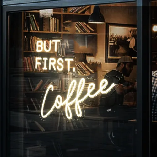 Vista 7 de Letrero de neón "But First Coffee" para decoración de pared, de 17 * 16 pulgadas, LED blanco cálido regulable con adaptador de corriente de 12V