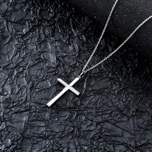 Vista 4 de Collar de cruz de plata de ley con cadena de plata 925, colgante de cruz de crucifijo chapado en oro blanco, regalo de joyería religiosa fiel, 20