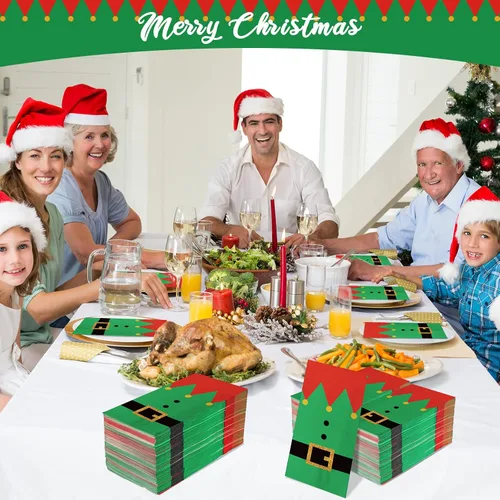 Vista 6 de 200 Pcs Christmas Napkins Disposable Paper Xmas Disposable Guest Towels Merry Christmas Dinner Napkins Design for Winter Holiday Party Supplies