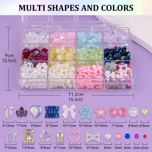 Vista 2 de Dijes acrílicos para uñas de múltiples formas y colores, arco de flores de corazón, estrella, mariposa, perla estrellada, joyas AB para decoraciones