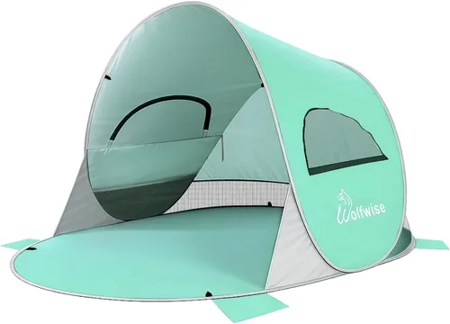 Vista 14 de WolfWise carpa para playa desplegable fácil de armar con FPS 50+, brinda sombra y protección al instante Azul