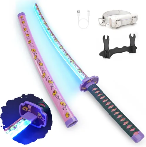 Vista 13 de Zisu Espada Katana LED brillante de anime para cosplay, espada iluminada recargable de 40 pulgadas con soporte y cinturón
