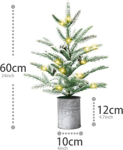 Vista 6 de Árbol de Navidad pequeño de 24 pulgadas, mini árbol de Navidad preiluminado con 60 luces estilo rústico, árbol de mesa de 2 pies Mini Desk
