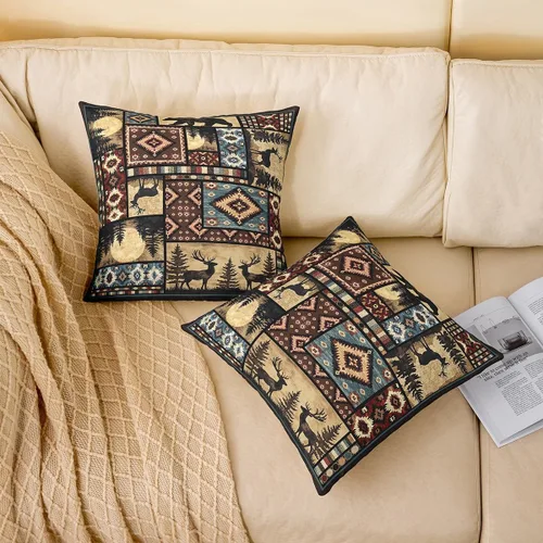 Vista 2 de Erosebridal Juego de 2 fundas de almohada rústicas con diseño de oso, de 16x16 pulgadas, fundas de almohada de cuadrícula de búfalo, fundas