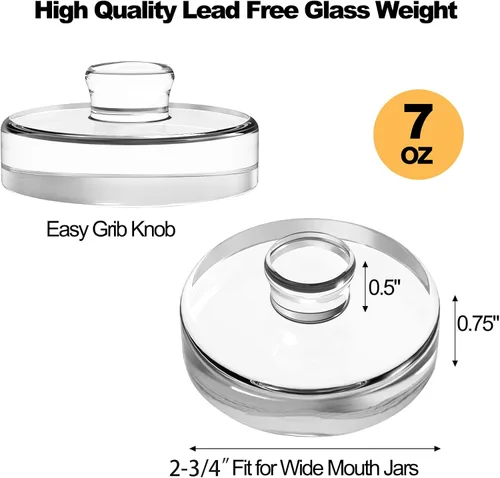 Vista 7 de Jucoan 6 Pack Glass Fermentation Weights with Easy Grip Handle for Wide Mouth Mason Jars and 1 Pcs Beech Wood Vegetable Tamper Sauerkraut Pounder