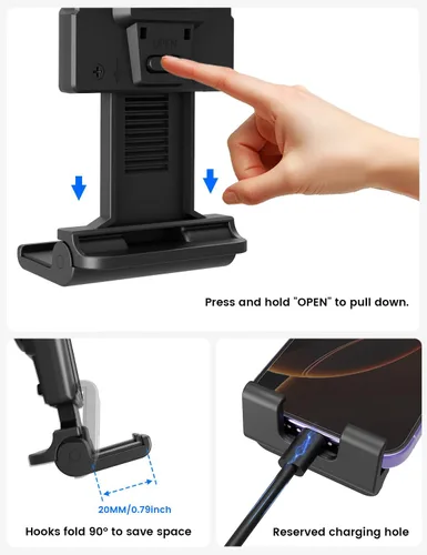 Vista 8 de OHLPRO Soporte para tablet para tablero de automóvil y parabrisas, soporte para iPad con ventosa, rotación de 360°, soporte retráctil ajustable