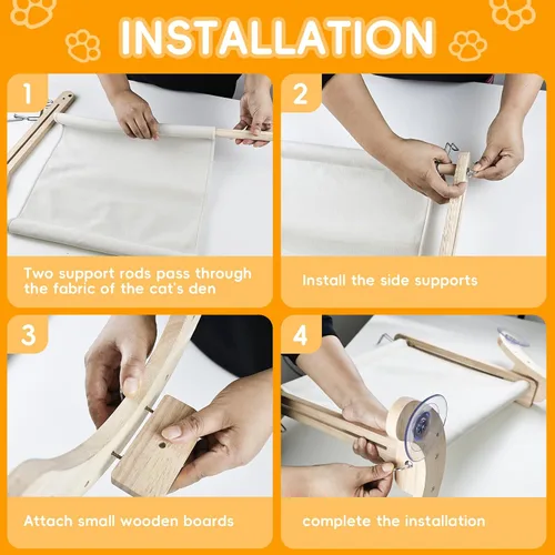 Vista 8 de 4 en 1, percha de madera para ventana de gato, cama para gatos, hamaca de roble resistente, adecuada para gatos de interior para descansar y jugar.