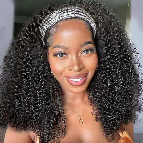 Vista 28 de Punmasa Peluca de cabello humano con diadema de onda profunda 99J de cabello humano para mujer, sin pegamento, sin encaje frontal, hecha a máquina