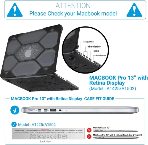 Vista 2 de IBENZER Compatible con MacBook Pro de 13 pulgadas 2015 2014 2013 2012 A1502 A1425, funda protectora resistente para Apple Mac Pro Retina 13