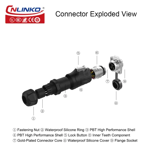 Vista 5 de CNLINKO Conector de enchufe macho y hembra de 2 pines industrial impermeable de alimentación, conector circular de cable M16 10A, conector ciego