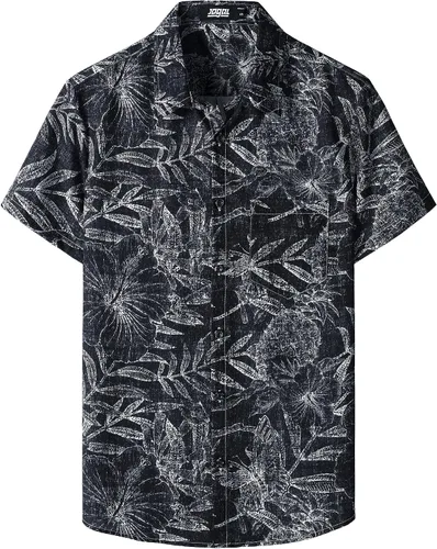 Vista 23 de JOGAL - Camisa hawaiana floral para hombre con bolsillo frontal, estilo Aloha casual Verde Aqua