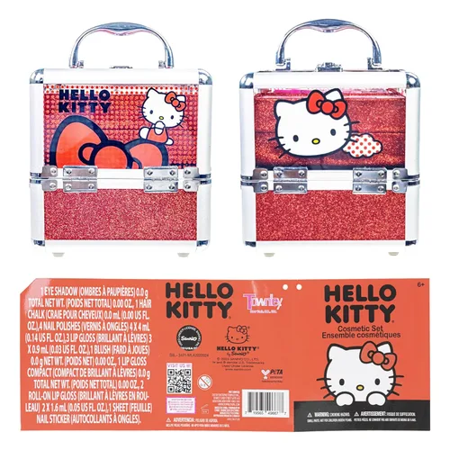 Vista 10 de Estuche de Maquillaje Cosmético Hello Kitty Train Case Incluye Brillo de Labios, Sombra de Ojos, Esmalte de Uñas, Accesorios para el Cabello y Más!