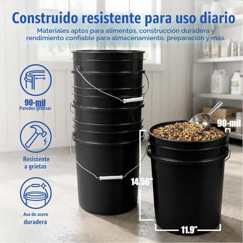 Vista 4 de ePackageSupply - Cubo de 5 galones, grado alimenticio, sin BPA, color negro y negro, 1 unidad Negro/Negro
