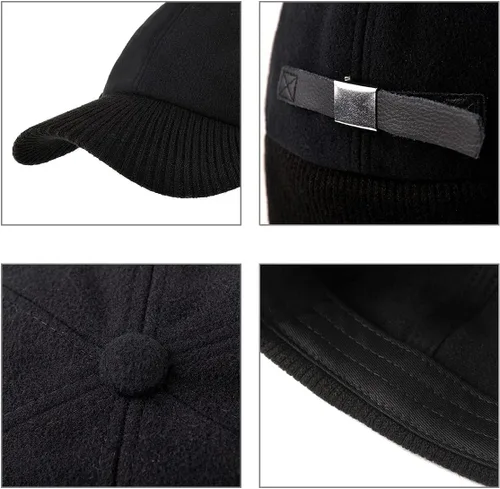 Vista 3 de ZEXIAN Paquete de 2 gorras de béisbol con visera de invierno con orejeras, gorro cálido de ala de esquí para hombre