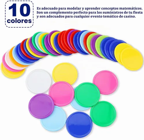 Vista 4 de 500 fichas de póquer de plástico, fichas de juego de cartas de póquer a granel, marcadores de discos de conteo para aprender matemáticas, juego