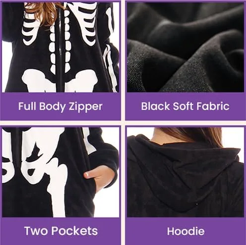 Vista 6 de Just Love Skeleton Onesie Halloween Costumes for Women Adult - Comfortable Fleece Fabric with Cozy Hooded