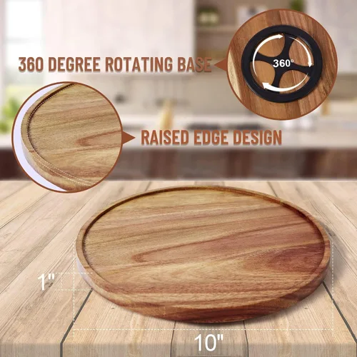 Vista 3 de Organizadores Lazy Susan de Madera de Acacia de 10 Pulgadas, ACIAZAAZ Lazy Susan Giratorio para Gabinete, Giratorio de Cocina para Almacenamiento