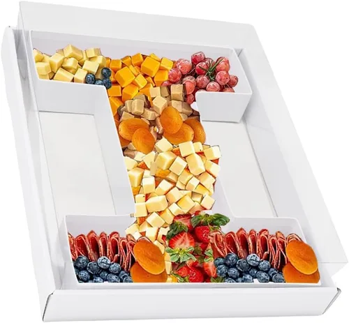 Vista 27 de Bandeja de papel rellenable de 12.5 pulgadas con números y letras de cartón, tablero de charcutería, bandeja para cupcakes dulces, caja decorativa