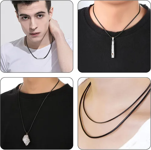Vista 5 de Long tiantian Collar de cuero para hombre, resistente al agua, trenzado de cuero, cordón para niños, 0.079in de ancho, cuerda de cera tejida, joyería
