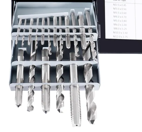 Vista 4 de Accusize Industrial Tools Juego de taladro y desbarbe de 18 piezas, H.S.S. métrico, 0001-0052 Juego de 18 piezas HSS Macho y Taladro, Métrico