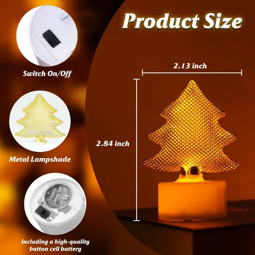 Vista 2 de HAIDOLIANG 6 velas de té de árbol de Navidad (hierro), velas LED sin llama que funcionan con pilas para regalos de vacaciones, velas votivas LED