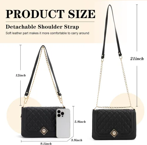 Vista 2 de Ynport Bolso cruzado acolchado de moda para mujer, bolso clásico para mujer, bolso pequeño de cuero para el hombro, bolso de noche