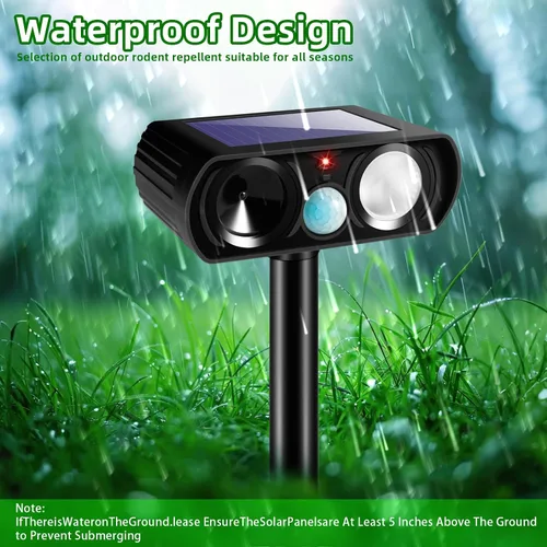 Vista 5 de Repelente solar ultrasónico de animales al aire libre, disuasorio de animales, repelente de gatos al aire libre con luz LED, dispositivo eficaz