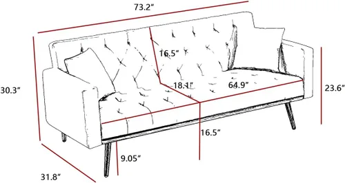 Vista 2 de Sofá cama plegable convertible de terciopelo sofá cama, sofá cama con respaldo ajustable, sofá biplaza para espacio pequeño, dormitorio, sala