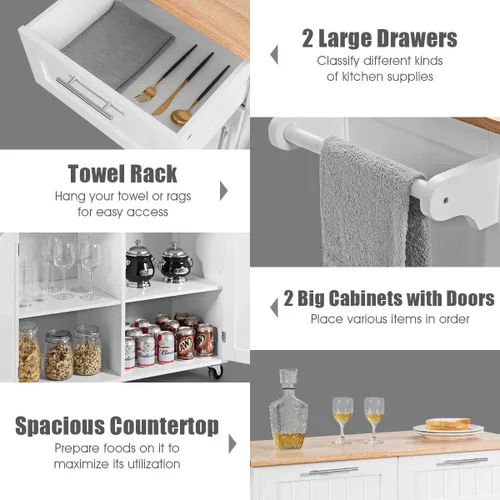 Vista 3 de Harmony-Furniture - Isla de cocina con ruedas con cajones y armarios de almacenamiento, carrito de servicio con cerradura, carrito de cocina móvil