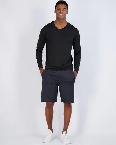 Vista 3 de Paquete de 4 camiseta activa de manga larga con cuello en V para hombre protección solar para pesca natación protección solar UPF 50 disponible