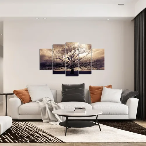 Vista 3 de sechars - 5 piezas de lienzo grande de arte para pared, árbol de la vida sepia, impresión fotográfica sobre lienzo, arte de bosque de fantasía