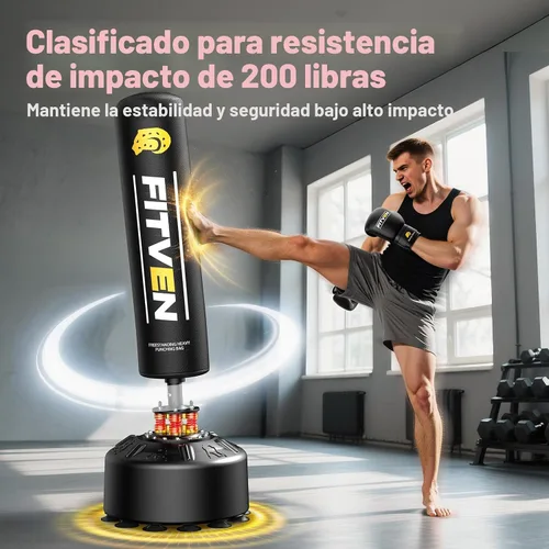 Vista 2 de FITVEN - Bolsa de boxeo independiente con guantes de boxeo, bolsa de boxeo pesada con base de ventosa - Bolsa de kickboxing para hombres