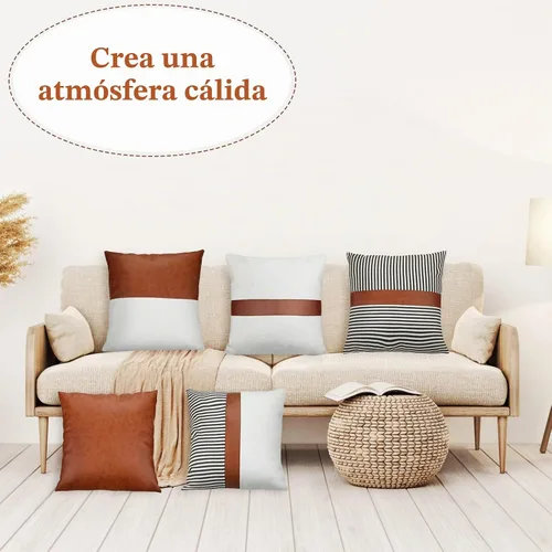 Vista 7 de Buryeah 9 fundas de almohada de cuero de 18 x 18 pulgadas, fundas de almohada modernas de cuero sintético a rayas para dormitorio, sala de estar