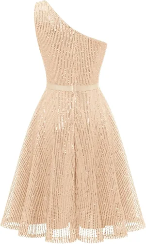 Vista 8 de BeryLove Vestido de lentejuelas para mujer, con purpurina brillante, un hombro, vestido de fiesta, club, vestido de fiesta bodycon vestido
