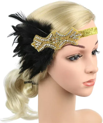 Vista 4 de Art Deco 1920 Flapper Feather Headpiece Roaring 20s Great Gatsby Headband para mujer