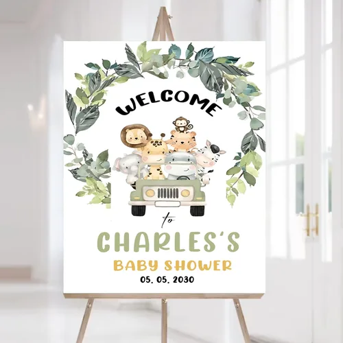 Vista 8 de Letrero de bienvenida personalizado para baby shower, cartel de bienvenida de safari para baby shower, letrero de baby shower de animales