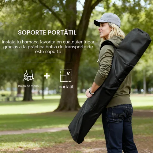 Vista 4 de FDW Soporte de hamaca portátil de 9 pies, soporte de hamaca resistente, soporte de acero portátil solo para patio al aire libre o interior con funda