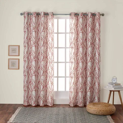 Vista 13 de Exclusive Home Branches - Par de paneles de cortinas de mezcla de lino con ojales, 54 x 84 pulgadas, negro