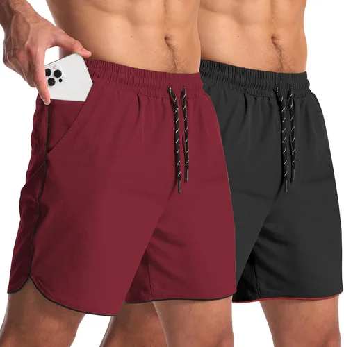 Vista 12 de Paquete de 2 pantalones cortos deportivos de entrenamiento de 5 pulgadas para hombre, pantalones cortos de gimnasio de secado rápido con bolsillos